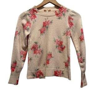 REBECCA TAYLOR Sweater Womens XS 100% Wool Muted Floral Crew Neck